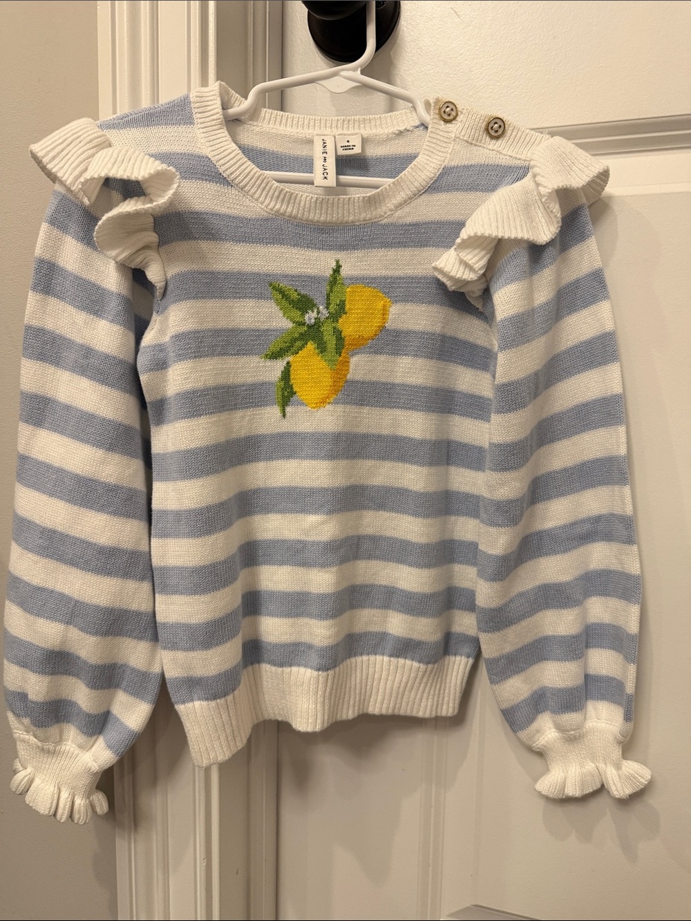 Janie and Jack Blue & White Striped Sweater with Lemon Motif